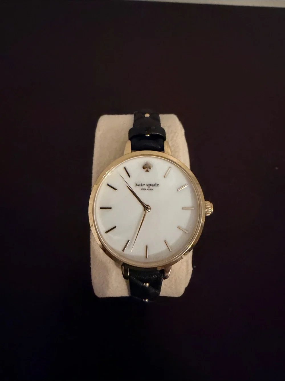 kate spade Gold-Tone Case Black Leather Strap Women's Watch